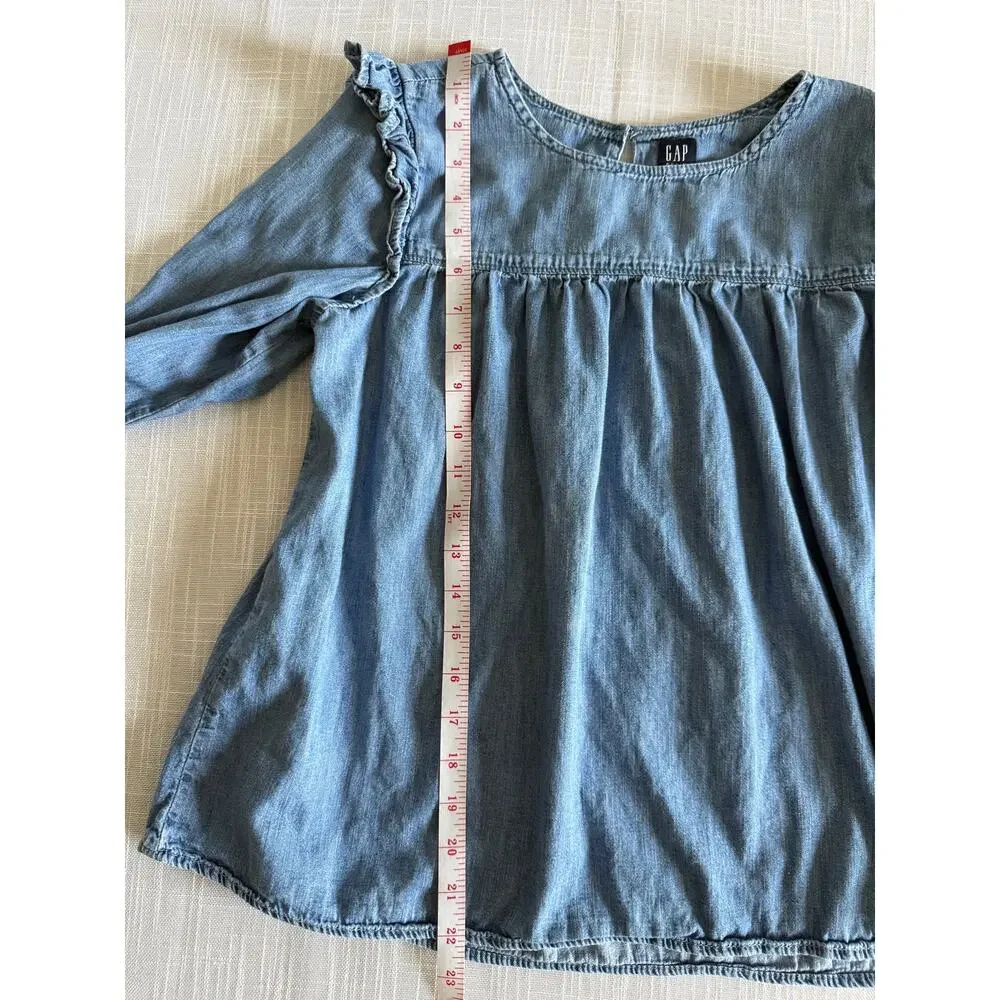 GAP Girls Denim Top Long Sleeve Ruffle Peplum Style Light Wash Size XXL=16/18